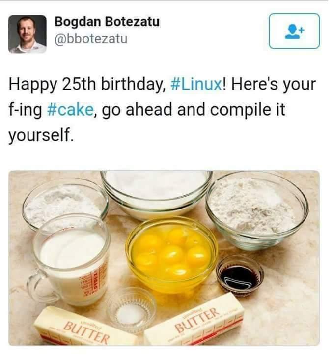 PR0GRAMMERHUM0R's tweet photo. Happy Birthday Linux! https://t.co/8IwWVxxqbK https://t.co/Q5DcEn6kAg