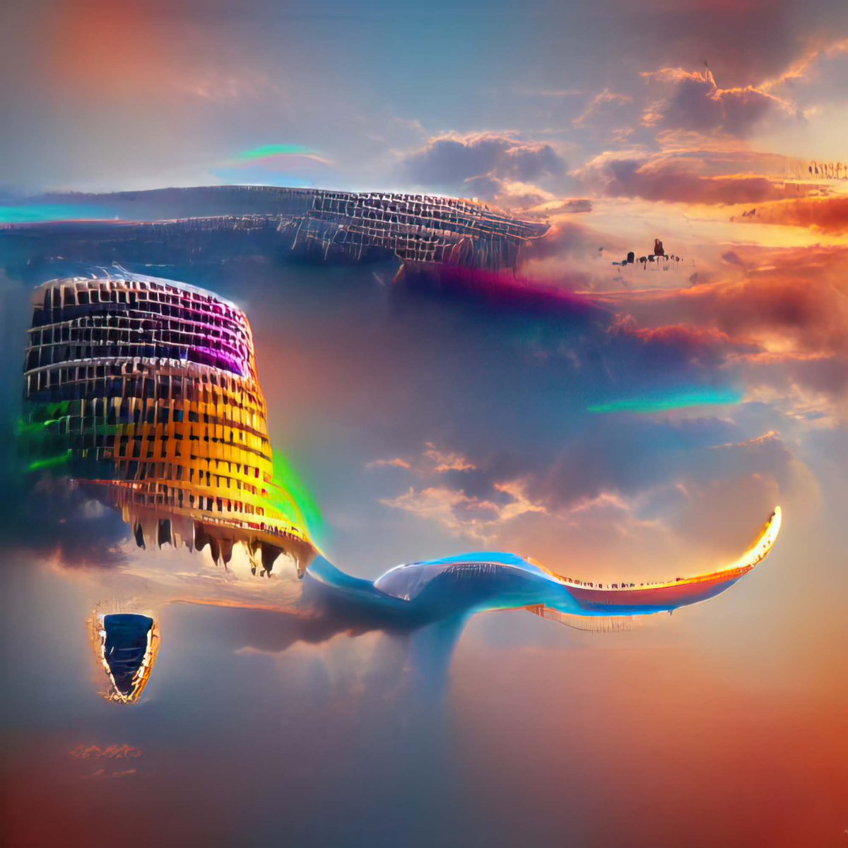 TerraObscuraNFT's tweet photo. 13. The Colosseum floating in the stratosphere on an iridescent rainbow alligator at sunset https://t.co/AxXRxoFFfL