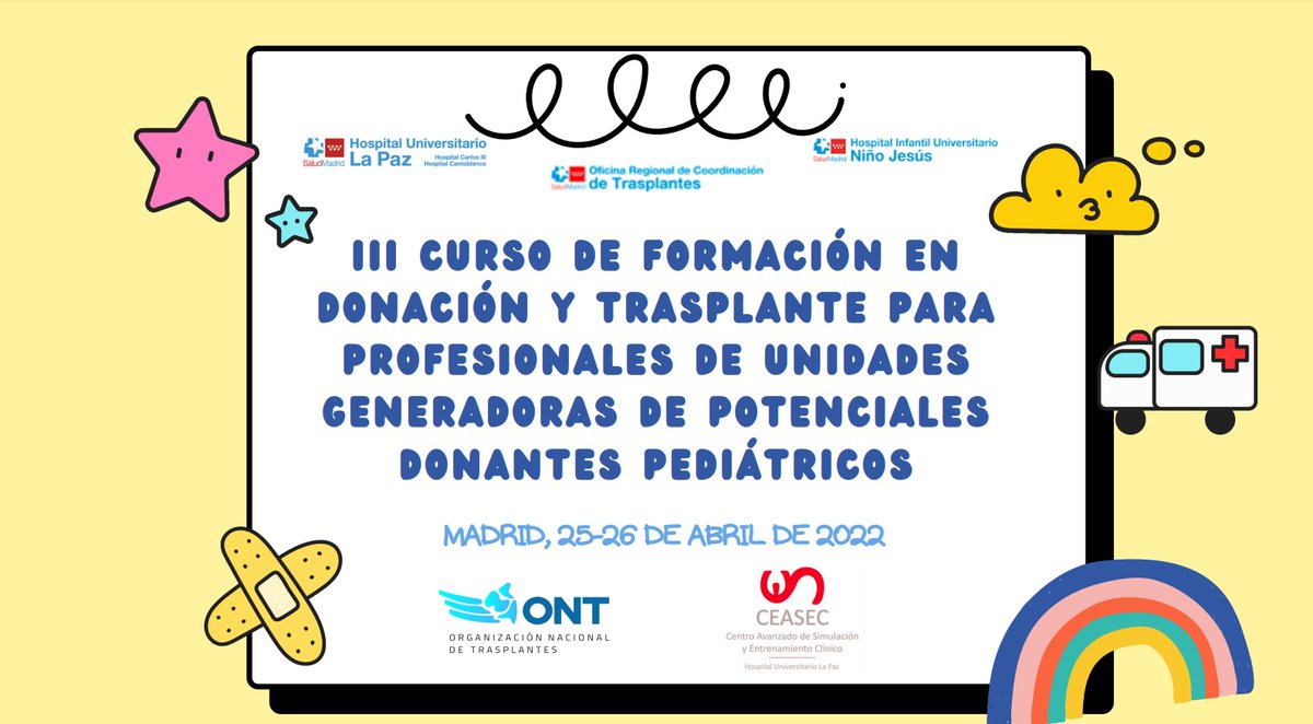 ONT_esp's tweet photo. Último día para inscribirte en el III Curso de Formación en Donación y Trasplante para Profesionales de Unidades Generadoras de Potenciales, organizado por la #ORCT de #Madrid, @ONT_esp y el #CEASEC de La Paz. Infórmate en https://t.co/XUvqgPMaqM https://t.co/L2a7G0NxFy