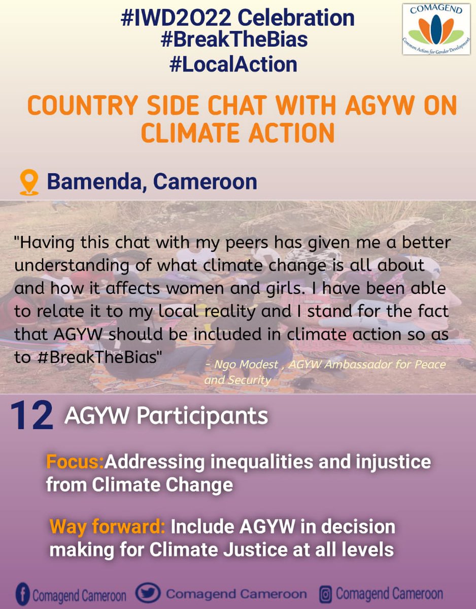 There is a double jeopardy on #AGYW brought about by gender/ age which is also largely ignored in the global debate on #ClimateChange. COMAGEND brought #AGYW to discuss their realities within climate change.
#BreakTheBias
#ClimateAction
#EmpowerMeDontBlameMe
#LocalAction <a href="/awdf01/">African Women's Development Fund</a>