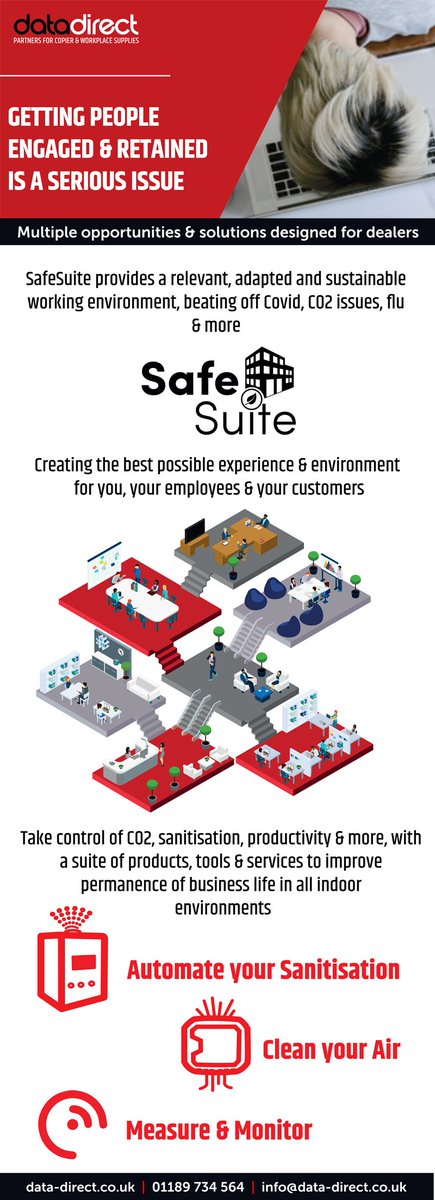 DATADIRECT1's tweet photo. Getting people engaged &amp; retained is a serious issue &amp; employers have a tremendous role to play in delivering a safer workplace strategy.
Introducing SafeSuite from Data Direct:
https://t.co/DGtjA3tFJv
#datadirect #safesuite #airquality #co2reduction #employeeengagement https://t.co/8HTAsAL3R8