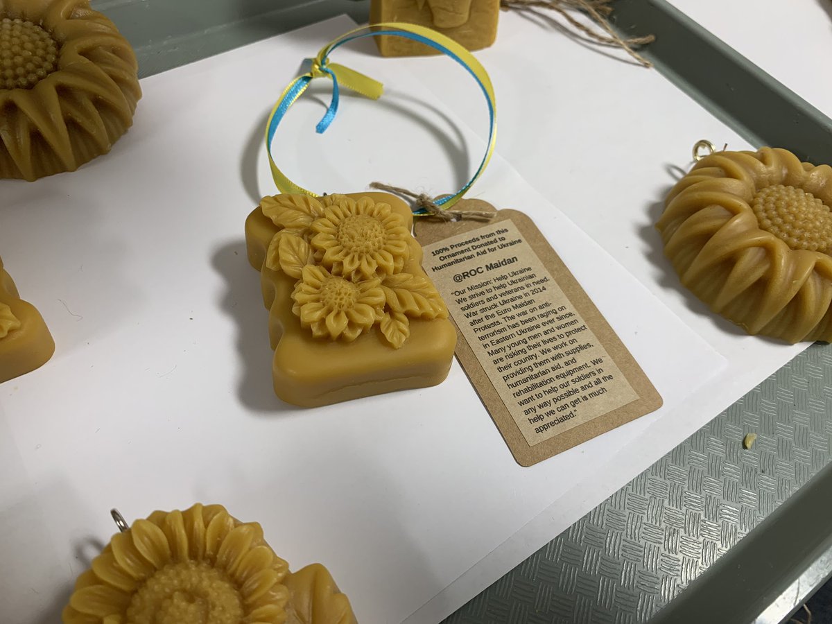 WendyMillsTV's tweet photo. Stringer is a beekeeper. She makes all kinds of honey and beeswax products. Her beeswax work shop at her store in #Webster is focused on making as many sunflowers 🌻 as possible this month for the fundraiser. #IStandWithUkriane @SPECNews1ROC https://t.co/Oh9HPcOCYi