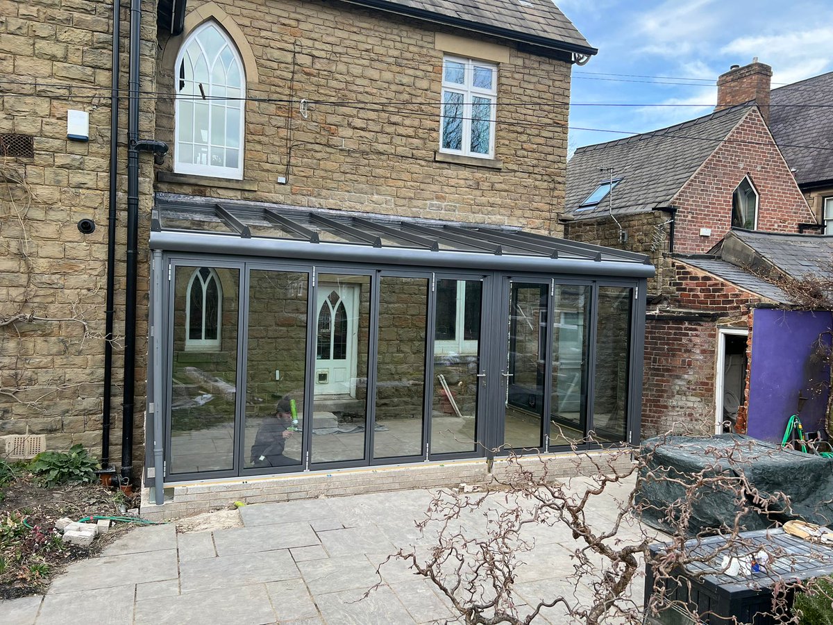 glassinmotion's tweet photo. Fantastic #Solarlux aluminium #glassextension. The lads were out in all weather, thanks for the hard work! Fully insulated, #tripleglazed, underfloor heating, #bifolddoors right across the front to open up in the summer... this is designed for use all year round🌞❄️ https://t.co/AW5k5Bo7jS
