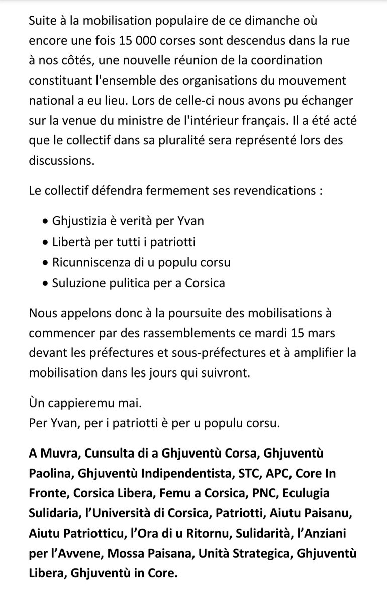 MuvraA's tweet photo. 🔴 Resu contu di a reunione di a cuurdinazione custituita da l'inseme di l'urganisazione di u muvimentu naziunale. https://t.co/11CNWeLNIe
