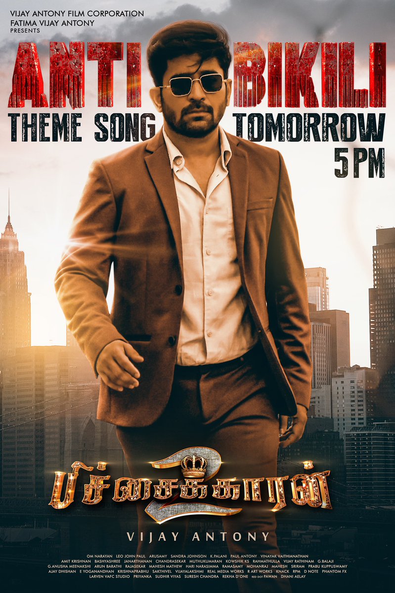 vijayantony's tweet photo. Get ready to blast your speakers with the HIGH VOLTAGE #AntiBikili Theme Song from #Pichaikkaran2 #Bichagadu2 🔊💣 Releasing tomorrow at 5 PM 🕔 Stay tuned! @AntiBikili 

@vijayantony @mrsvijayantony @vijayantonyfilm @leojohnpaultw @DoneChannel1 @gobeatroute https://t.co/wluBfE72c5