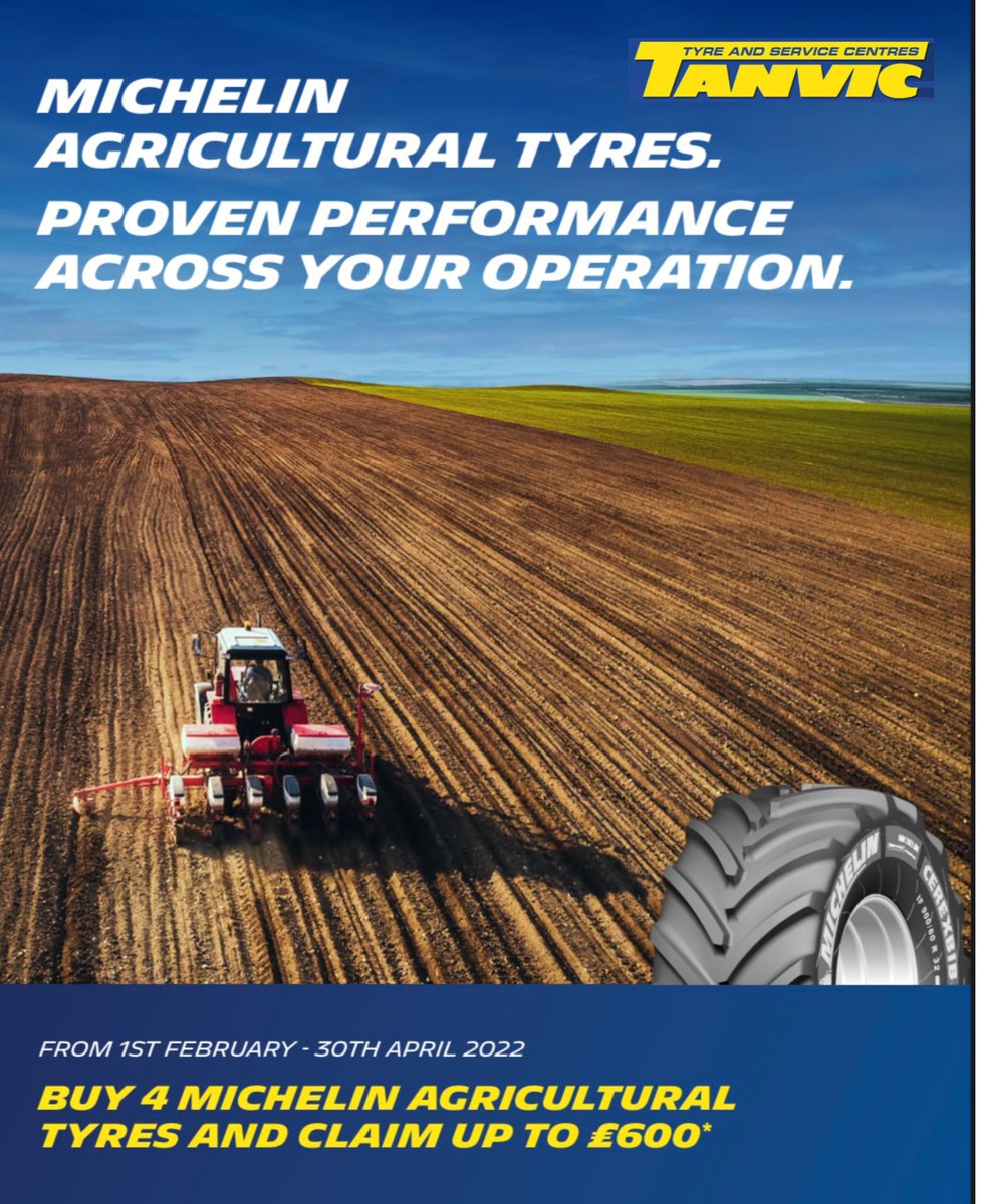 TanvicGrantham's tweet photo. Until 30th April claim up to £600 cash back when you order Michelin Agricultural tyres from Tanvic Commercial Grantham CALL 0845 2581680 #michelin #agri #agriculture #tractor #farm #farmers #farming #FarmingTwitter #farmingforever #Lincolnshirefarming #farms #farming #tyre #field https://t.co/CP3t2AFpr3