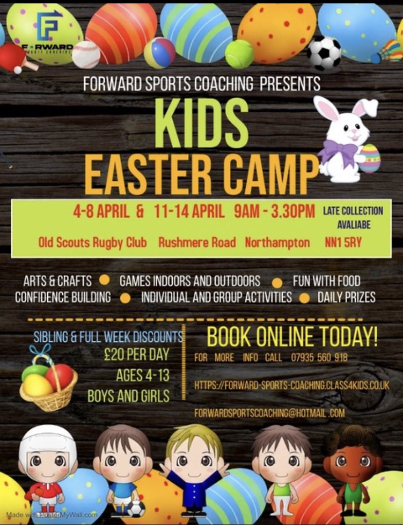 ForwardSportsC1's tweet photo. EASTER CAMP NORTHAMPTON
🐣⚽️🐣🎨🐣🎾🐣🍭🐣🏆🐣
Northampton Old Scouts RFC
We have secured:
📅Week 1 Monday - Friday  
📅Week 2 Monday - Thursday
We are excited for you to join us just make sure you book via this link to secure your space
https://t.co/Zlx7ZZe6rU https://t.co/SnSfyuEFpS