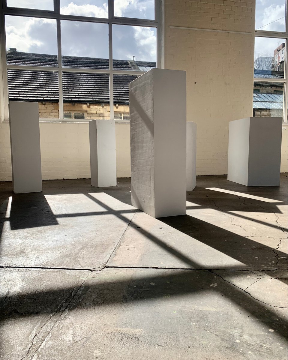 sunnybankmills's tweet photo. Welcome to Plinths “R” Us

We���ve whipped all of these out of storage to accommodate just a few of the 33 artists in Ones to Watch 2022!

[Image ID: 5 white painted plinths scattered across a concrete floor, with the light casting shadows]

#setupweek #sunnybankmills #gallerylife https://t.co/EIu1M7k1Pa