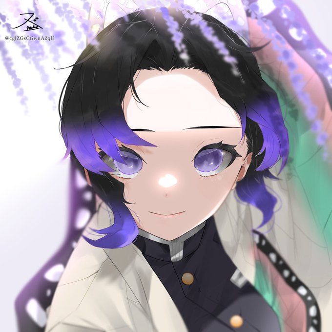 小邨 れい/こむられいさんがTwitterに投稿した胡蝶しのぶ(鬼滅の刃)のイラスト。