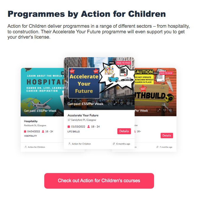 Spotlight on: <a href="/employability_s/">Employability Scotland by Action for Children</a> 

<a href="/Actn4ChildrScot/">Action for Children Scotland</a> were the very first organisation to join <a href="/STNScot/">Skills Training Network</a> when the platform was in its infancy.

Check out their employability programmes and make a referral directly through our one-stop shop: lnkd.in/efKfU9nT