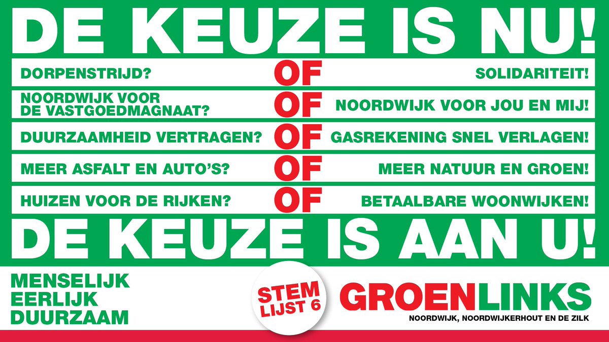 GroenLinks_NW's tweet photo. De keuze is nu aan u!

Wat wilt u met #Noordwijk #Noordwijkerhout en #DeZilk? 

Menselijk Eerlijk Duurzaam 💚❤️

Ga stemmen!
#StemGroenLinks 
#gemeenteraadsverkiezing2022 https://t.co/xJ45P3O94k