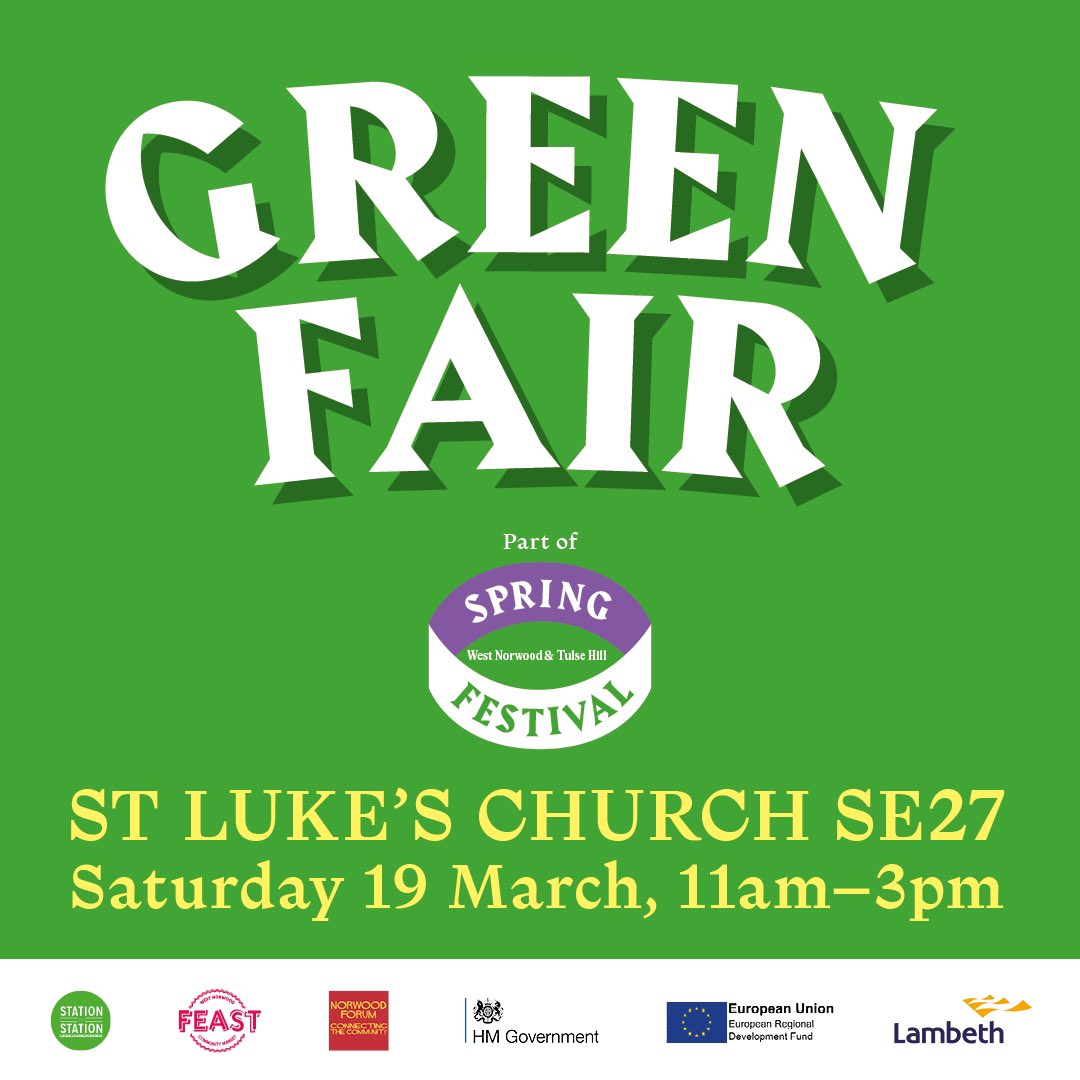 StationTStation's tweet photo. Coming up on Saturday: the #GreenFair at the heart of our #SpringFestival. Come and meet local organisations and businesses who can point the way to a more sustainable lifestyle. Music, refreshments, kids activities &amp; lots more on! 
#westnorwood

https://t.co/DiRBn7XE6V https://t.co/i1QLqvk3CJ