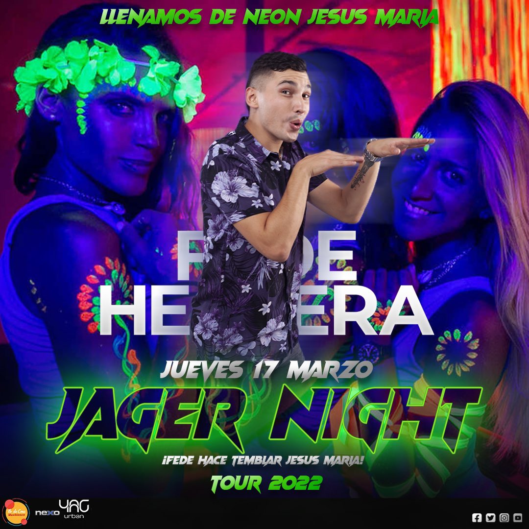 FedeHerreraOfi's tweet photo. ¡¡¡Buenos días!! Este jueves nos vemos como todos los jueves en @jager.night !!! Le traemos una noche diferente “ Noche Neon “ no te lo podes perder…
Explotamos la noche de jueves en Jesús maría 🕺🏼💃🏻🔥
#FH #FedeHerrera #Tour2022 #ClasicoJueves #JagerNight https://t.co/QNUi55M7li