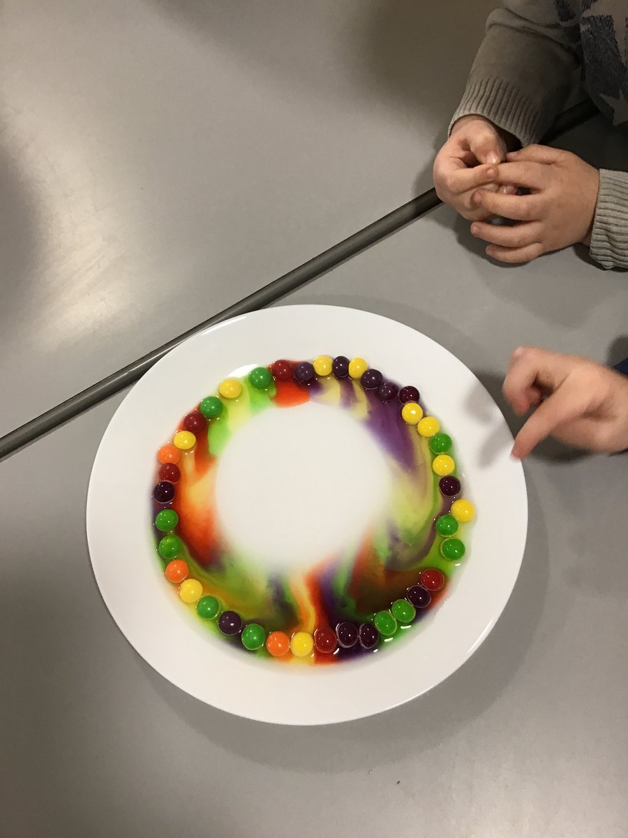 Guyhirnschool's tweet photo. The children in Nene class took part in a science experiment. They poured warm water over Skittles and watched as the changes occurred. #guyhirnschool #guyhirnpreschool #changesovertime #ScienceWeekUK https://t.co/10UJoJ9Kpm