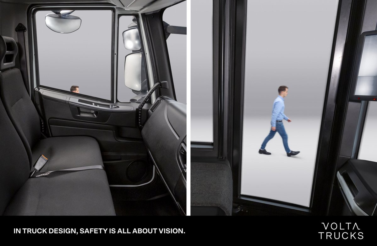 TrucksVolta's tweet photo. Which side are you on?

The Volta Zero's doors offer floor-to-ceiling visibility, allowing the driver to clearly see road users. The driver's central seating position means that the view on either side remains optimal.

In Truck Design, Safety is all about Vision

#electrictrucks https://t.co/c1jWOdS4bM
