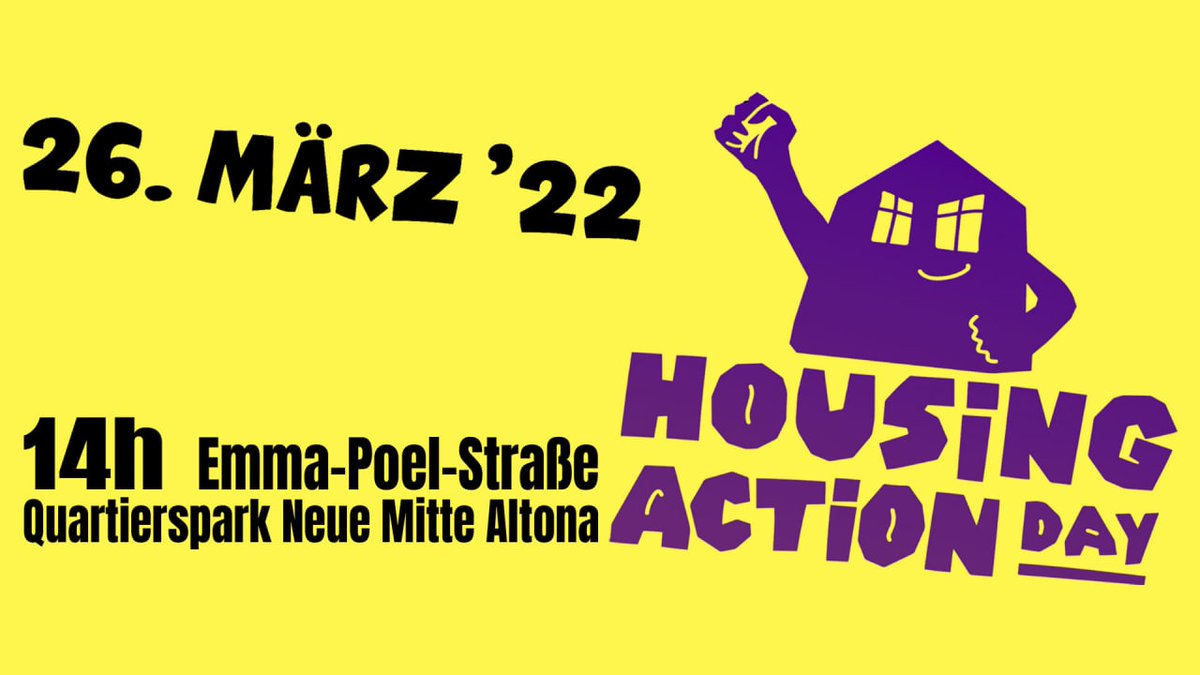 Am 26. März ist #HousingActionDay und wir sind dabei!
👉 Wohnungen für alle!
👉 Mietschulden erlassen!
👉 Mieten senken - Gewinne umverteilen!
👉 Wohnungskonzerne vergesellschaften!
👉 Bodenspekulation beenden!
Kundgebung in #Hamburg: 14 Uhr, Neue Mitte Altona
<a href="/HDay2021/">#HousingActionDay2024🏘</a>
