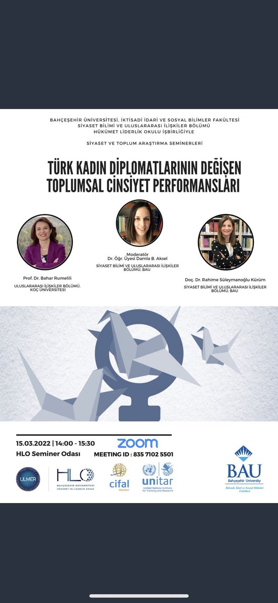 ebruscsokullu's tweet photo. "Kadın diplomatların toplumsal cinsiyet farkları"

@BAU_POLSIR @CIFALlstanbul @bau_hlo ortaklığıyla düzenlenen 

📌Siyaset ve Toplum Araştırmaları Seminerleri

📌Prof. Dr. Bahar Rumelili ve @RahimeSKurum hocaların yeni çalışmasını dinliyoruz
 
📄📑 https://t.co/ZnQgjrygo2