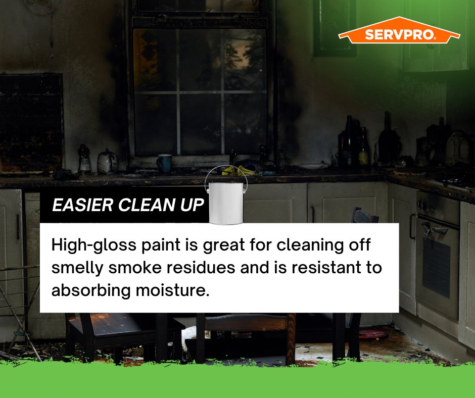 ServproPC's tweet image. Not only is high-gloss paint easy to clean, but it&apos;s especially helpful if you experience smoke or water damage.

Smelly smoke residues are easily wiped away and are resistant to absorbing moisture.