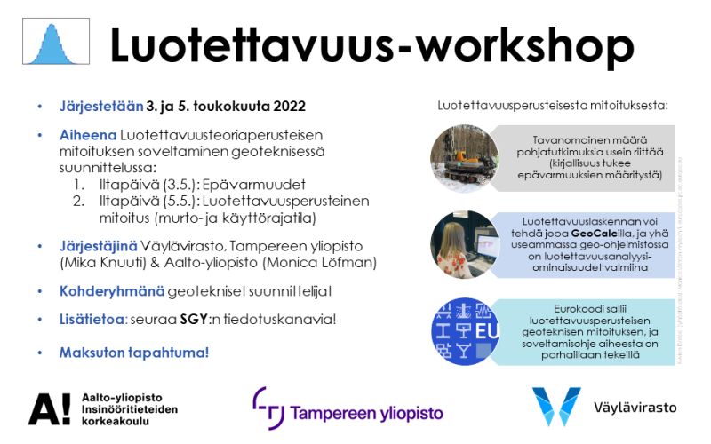 TERRA_TAU's tweet photo. Mitä tarkoittaa luotettavuus geoteknisessä mitoituksessa? 

Tule mukaan kahteen workshoppiin: 
ti 3.5.22 klo 12-16 Epävarmuudet
to 5.4.22 klo 12-16 Luotettavuusperusteinen mitoitus 
Ilmoittaudu: https://t.co/wRfkCZtdk9

Järjestäjinä @vaylavirasto @TampereUni @AaltoUniversity https://t.co/vGlkiDS2GZ