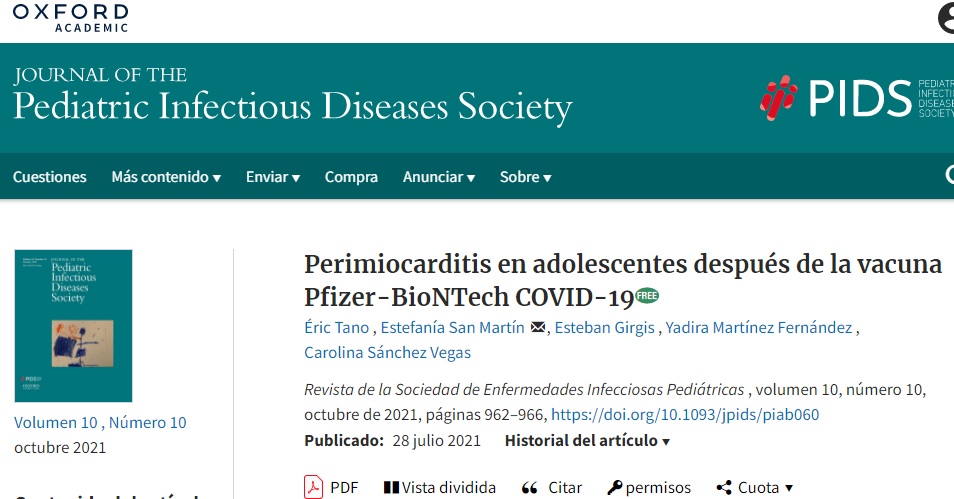 DesignAcme's tweet image. practicantes estuvieran alerta por esta señal de seguridad. En otro estudio publicado en el Diario de la Sociedad de Enfermedades Infecciosas Pediátricas, ocho adolescentes se presentaron en el Nicklaus Children's Hospital en Miami en el transcurso de 36 días con perimiocarditis.