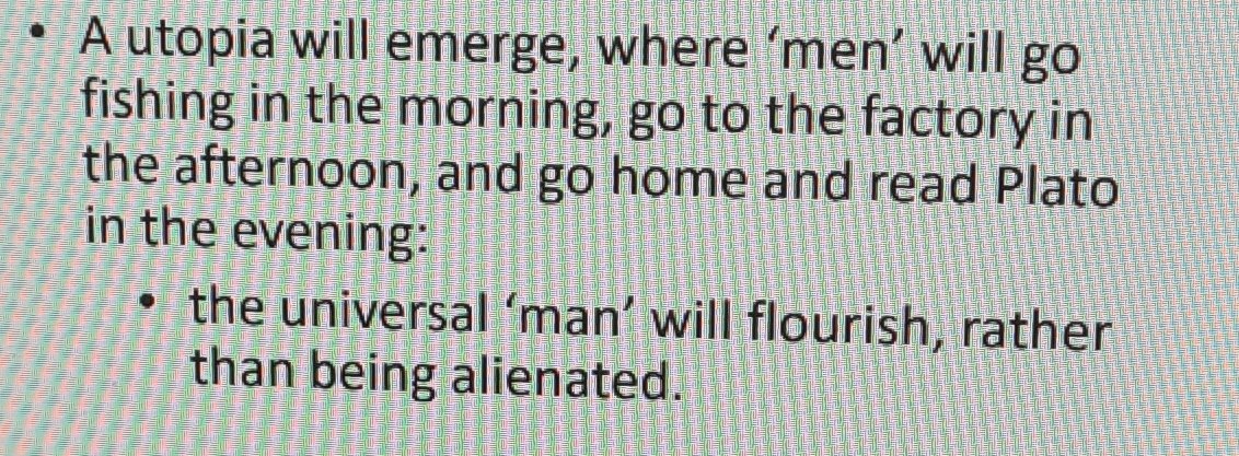 oliviamcc19's tweet photo. Society if 'men' went fishing in the morning, the factory in the afternoon and read Plato in the evening.

(inspired by my Marx sociology lecture this week) https://t.co/NeCaJ21KrX