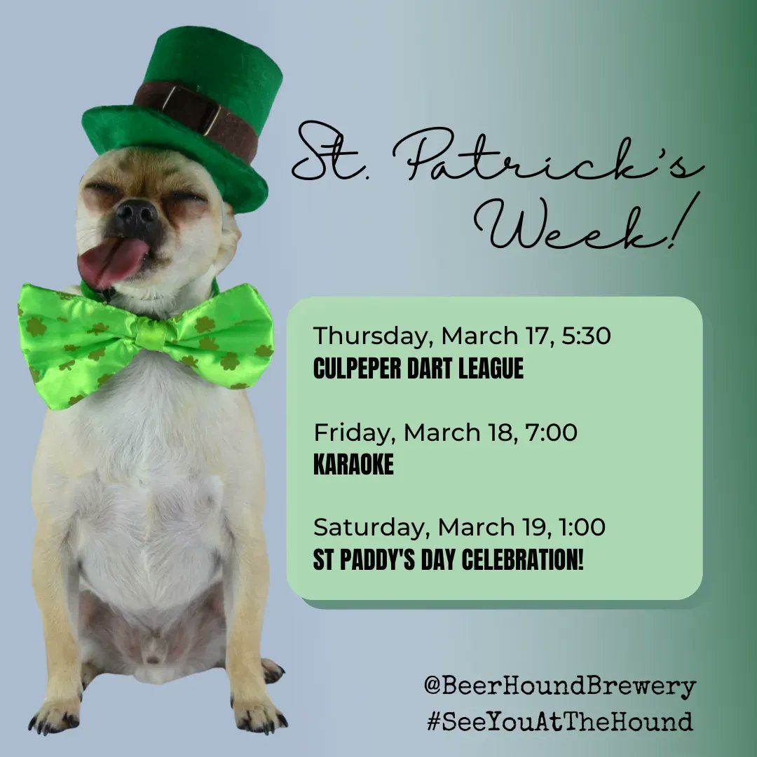Feeling lucky this week? Here is what's happening this week. And on St. Patty's Day, BNI Piedmont Powerhouse Chapter will be hosting a networking event 4-6. 

#StPattysDay #networking #SeeYouAtTheHound