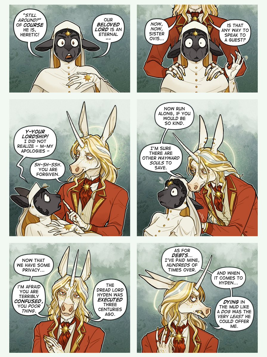 kwillowart's tweet photo. Tumblr Anon ask:
"So is Ambroys still around after Hyden's long hibernation? Or possibly any of his descendants? Seems there might still be some debts to be repaid in one direction or the other."
This unicorn has been putting the "immoral" in "immortal" for three hundred years.☀️ https://t.co/uck1UqsusV