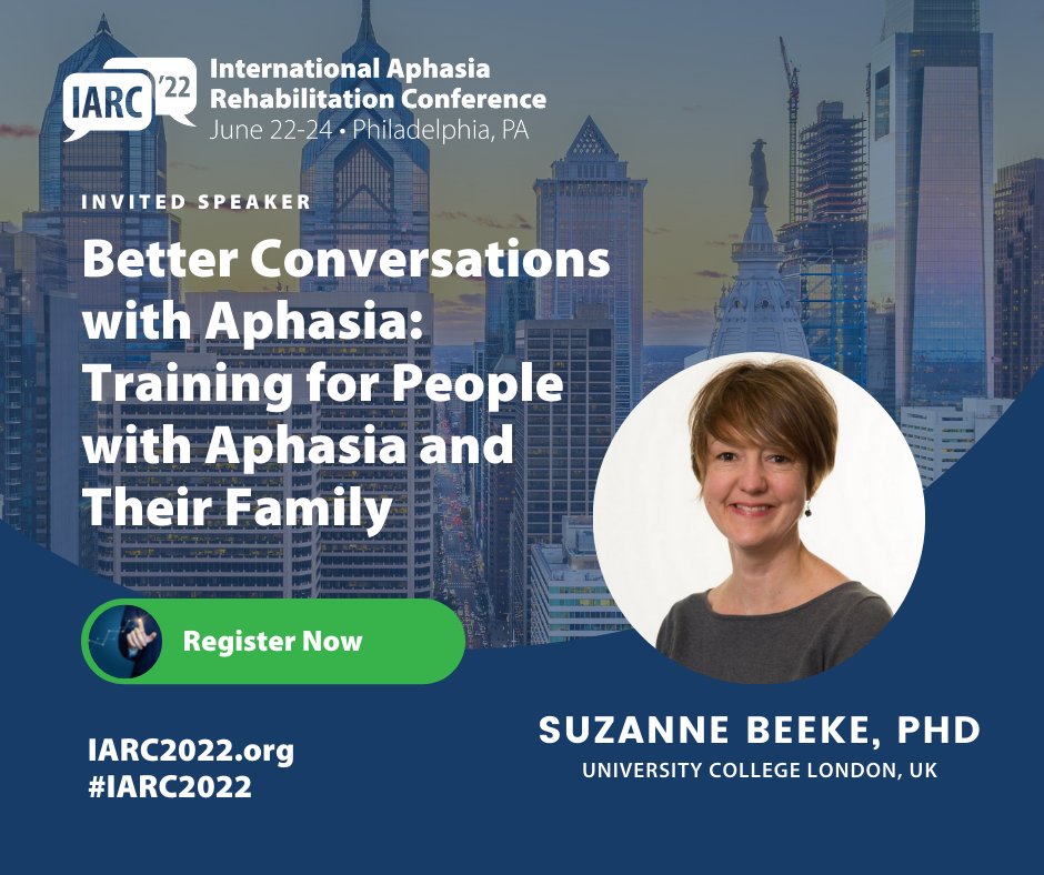 Register now for #IARC2022! Suzanne Beeke, Associate Professor of Language & Cognition is one of seven invited speakers at this years conference. The full list of invited speakers and additional information can be found here iarc2022.org