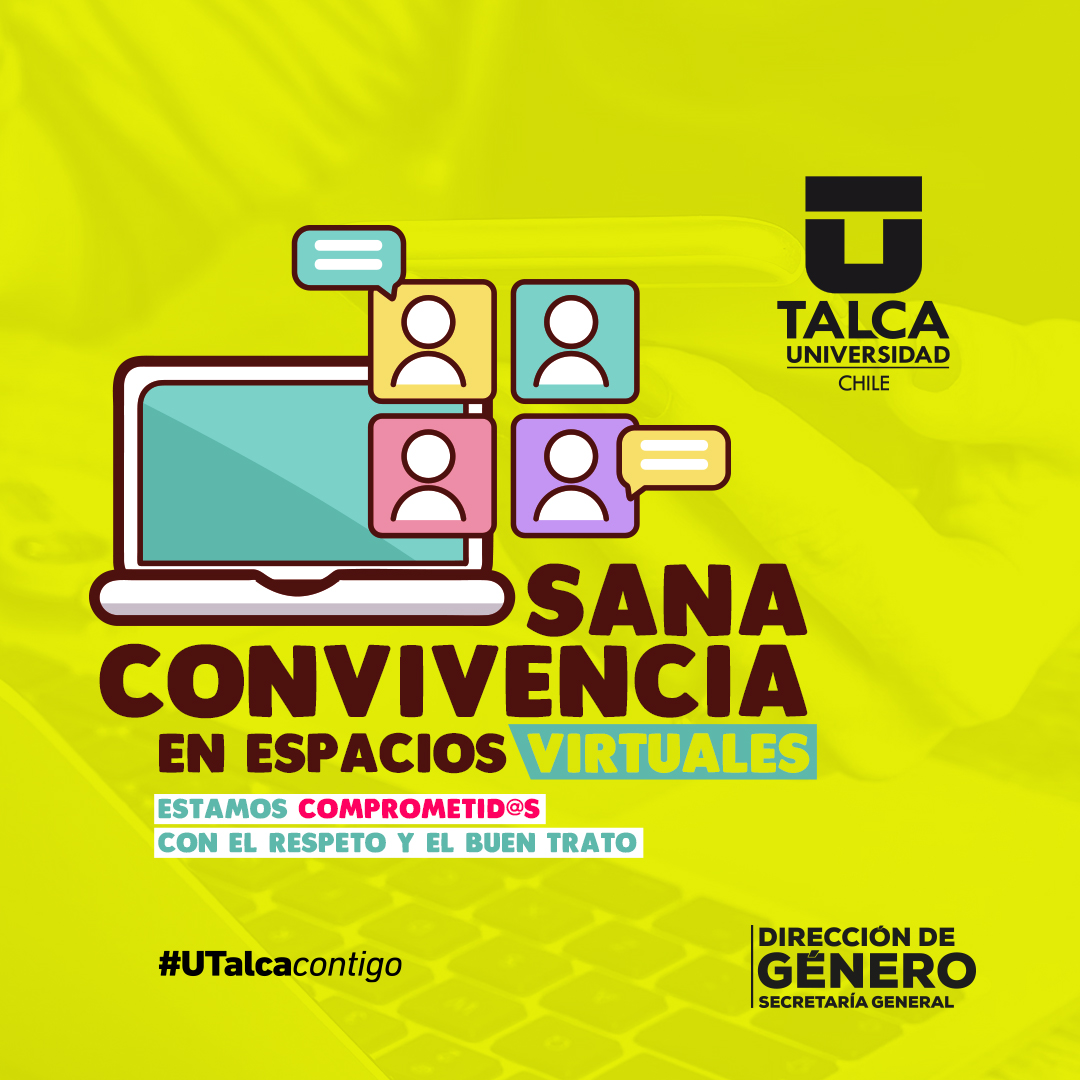 UTalca's tweet photo. 🟣 Te invitamos a seguir las recomendaciones para una sana convivencia en espacios virtuales desarrollada por la Dirección de @GeneroUTalca en el siguiente link: ↪️ https://t.co/IBPpGcG1S5

Estamos comprometid@s con el respeto y el buen trato.
 
#UTalcaContigo https://t.co/JcAmvHmQv4