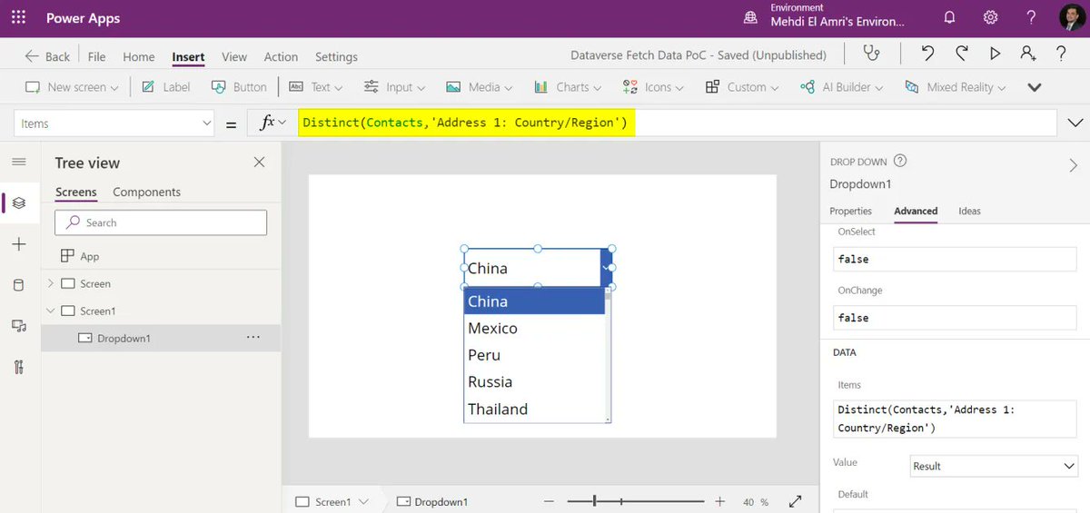 inogic's tweet photo. How to get distinct values from datasource @Meelamri1 
https://t.co/S4pebFOQ9G 

#PowerApps #CanvasApp #Dataverse #fetchXML #Dynamics365 https://t.co/AHBMONK9eX