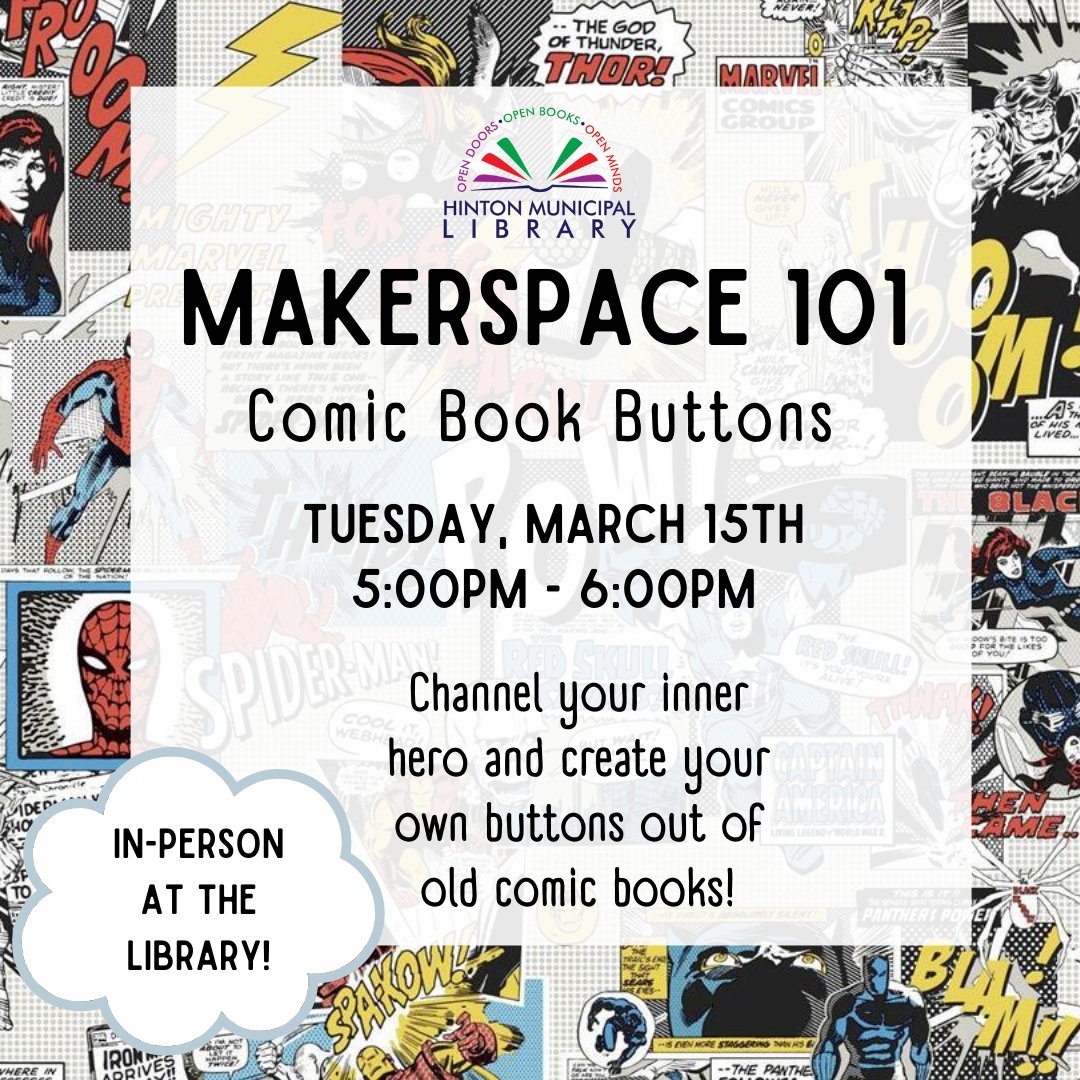 Have you used our button maker before? Come down to the library for this in-person program and try out making buttons of your favourite heroes! 🦸
