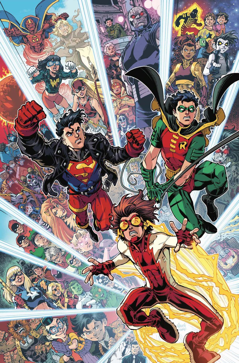 ToddNauck's tweet photo. My variant cover for DARK CRISIS: YOUNG JUSTICE #1 (w/ colors by @MattHerms!) has been released!
I got to homage my ‘98 YJ #1 cover w/ flashbacks to the orig series.
Getting to revisit my YJ run this way was so fun &amp; special!
Look for it this summer!
More: https://t.co/kViv44ge6M https://t.co/GGVnau3GGB