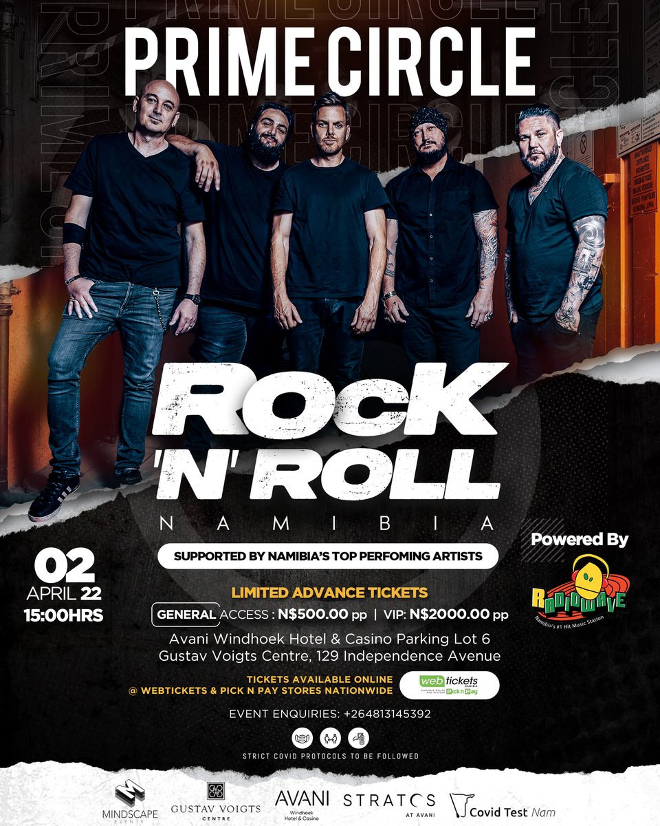 RadiowaveFM's tweet photo. The biggest live show in #Namibia in YEARS is coming! Prime Circle!!!
#PrimeCircle #RadiowaveFM #rockandroll https://t.co/layui8R51r