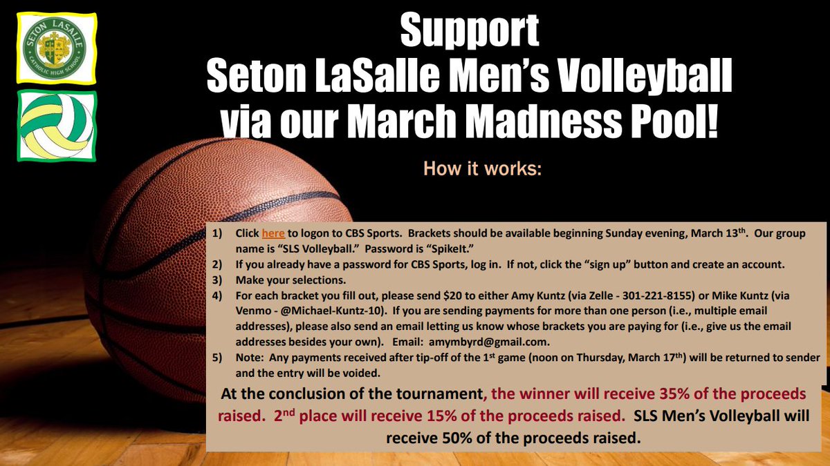 SetonLaSalle's tweet photo. Support SLS Men's Volleyball and join in on the March Madness fun! #RebelsVolleyball #BeARebel #marchmadness
Link to login to CBS Sports: https://t.co/bD2QsXipar https://t.co/8kQrkITshb