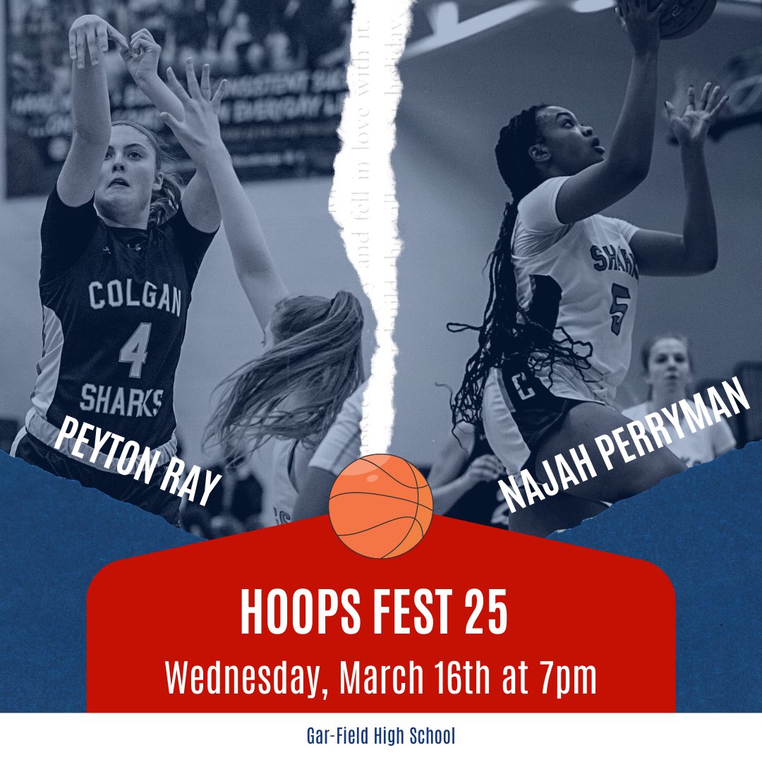 Support our Lady Sharks <a href="/_peytonbray/">Peyton Ray</a> and <a href="/Najahperryman/">Najah Perryman</a> tomorrow night at Hoops Fest 25 presented by <a href="/InsideNoVA/">InsideNoVA</a>!
🗓 Wednesday, March 16th
⏰ 7:00 PM
📍 <a href="/Gar_Field_HS/">Gar-Field HS PWCS</a>
🎟 Buy tickets online: bit.ly/3vLSm2P