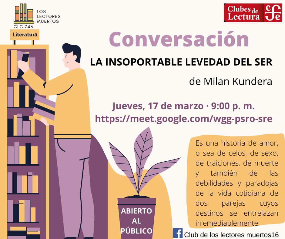 💥 No te pierdas la lectura de esta semana, ambientada en Checoslovaquia durante la invasión rusa en 1968, en el que un hombre manifiesta sus dudas existenciales sobre la vida en pareja. drive.google.com/file/d/1NxlOKE… Nos vemos este jueves a las 9:00 p. m. meet.google.com/wgg-psro-sre