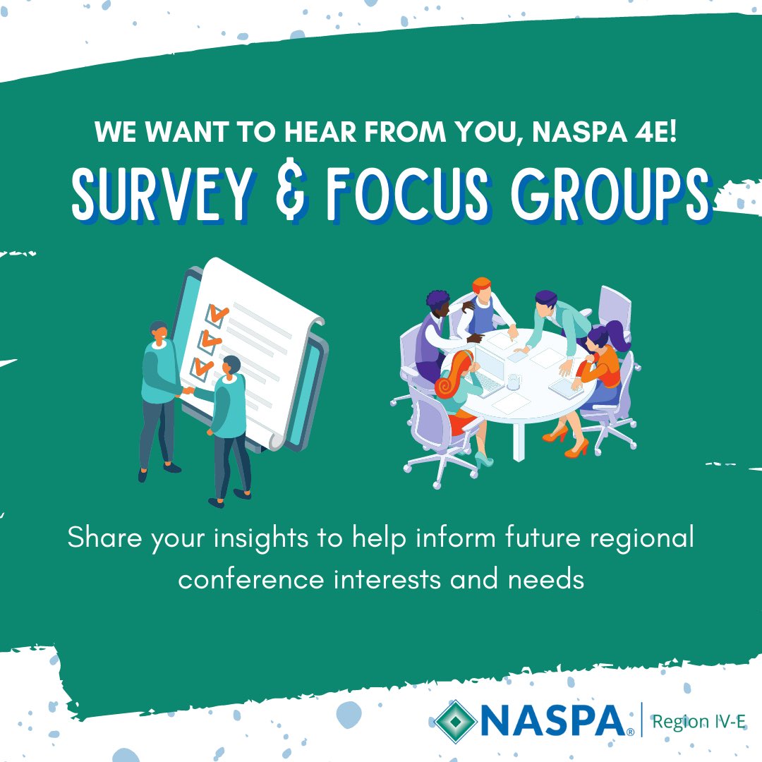 NASPA4E's tweet photo. Calling all #NASPA4E: We want your insights to best serve future regional conferences! Participants can win a gift card

Feedback can be provided via survey and/or virtual focus group 

Survey (closes 4/11): https://t.co/z9ArYcyvps
Focus Group Sign Up: https://t.co/sksjpKZzhW https://t.co/iHTQPJGI96