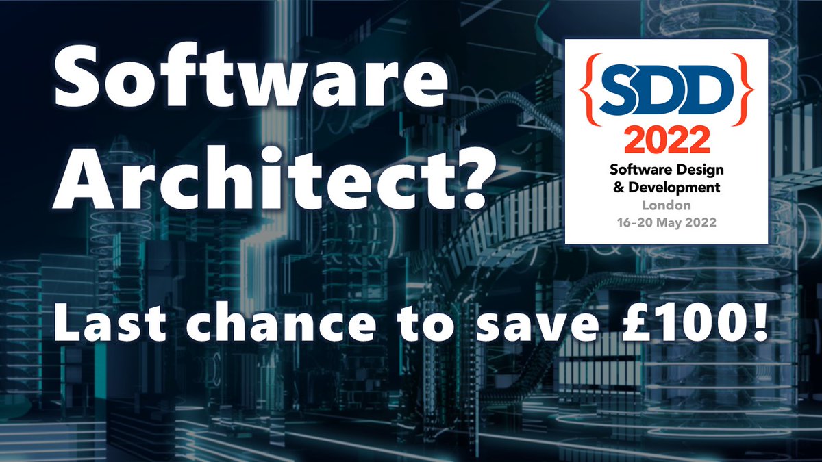 sddconf's tweet photo. Software Architect?

Want to learn from some of the world's leading experts, who will be presenting dozens of sessions &amp; workshops at SDD 2022 (London, 16-20 May)?

If you register by Friday 25th March, you'll save up to £100 - click for more information:  https://t.co/Gz7kKUJeCn https://t.co/2jupaudien
