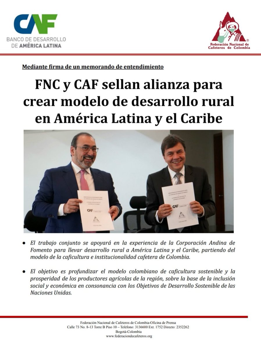Co_Inter_Cesar's tweet photo. La nueva alianza FNC y CAF, será de apoyo al modelo de desarrollo rural en la caficultura Colombiana, para la sostenibilidad y la prosperidad de los productos agrícolas de nuestra región
@FedeCafeteros https://t.co/Ce9SkW7RcV