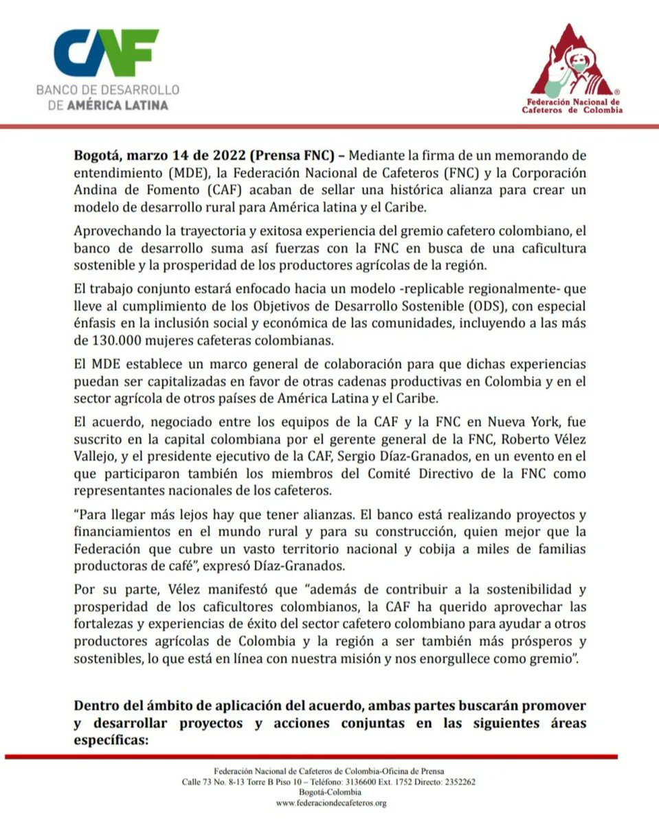 Co_Inter_Cesar's tweet photo. La nueva alianza FNC y CAF, será de apoyo al modelo de desarrollo rural en la caficultura Colombiana, para la sostenibilidad y la prosperidad de los productos agrícolas de nuestra región
@FedeCafeteros https://t.co/Ce9SkW7RcV