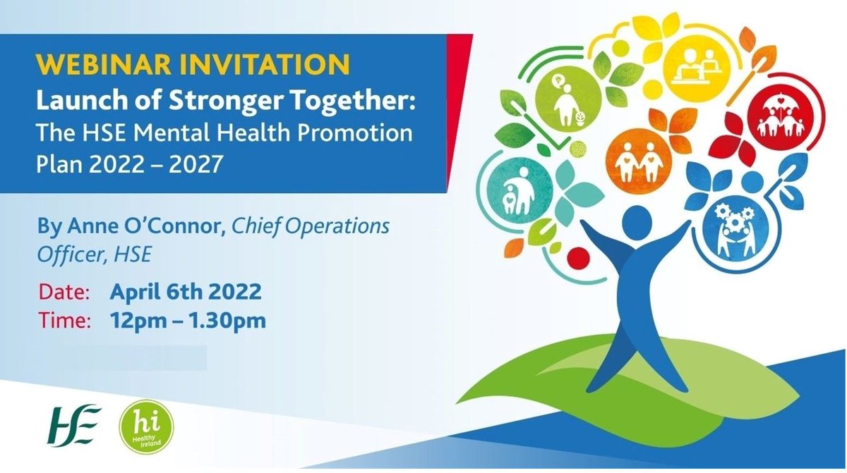 You are invited to the launch of the HSE Mental Health Promotion Plan: 'Stronger Together' by @AnneOConnorhse. From our Mental Health &amp; Wellbeing Programme, the plan has a range of actions focused on promoting mental health for HSE &amp; partners. 
Register: bit.ly/360xCdc