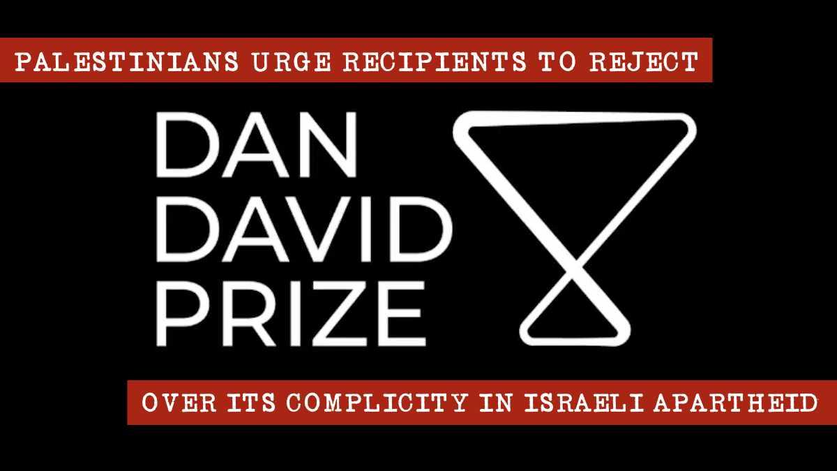 Campagnebds's tweet photo. "La Fondation Dan David est partenaire d’organisations gouvernementales qui participent au nettoyage ethnique."
Les #Palestiniens demandent aux récipiendaires du prix #DanDavid de le refuser en raison de sa complicité avec l’apartheid israélien ⏩https://t.co/Caq7IEjWXT
@PACBI https://t.co/kVBs3hxh9g
