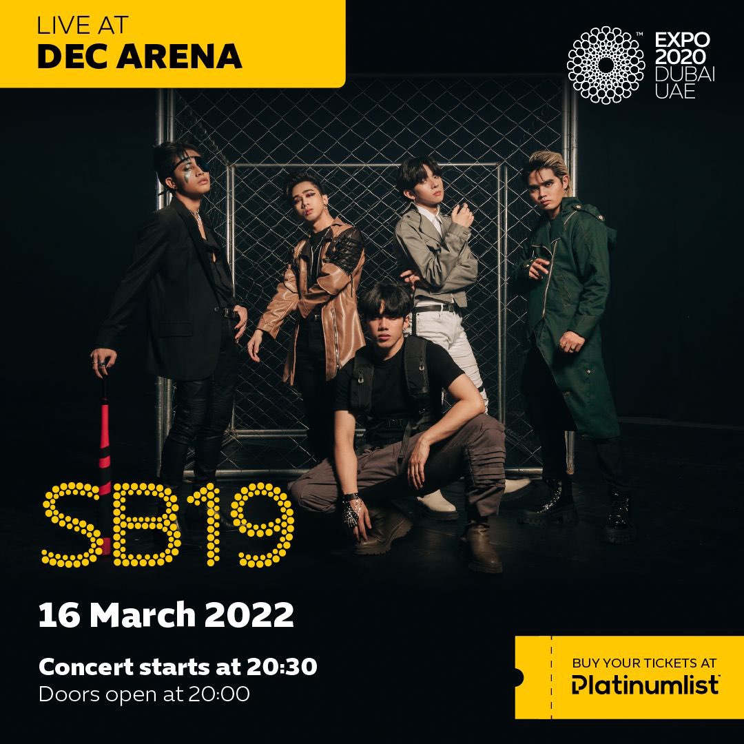 SB19Official's tweet photo. 💥 SB19 at EXPO 2020 Dubai

It's happening A'TIN! Catch #SB19 at EXPO 2020 Dubai! 💙

<Performance Date>
2022.03.16 20:30 GST | 2022.03.17 00:30 PHT

🎟️  Tickets are available via https://t.co/Br9QQklJKf

#SB19atDubaiExpo2020 https://t.co/fyeXvfZeUz