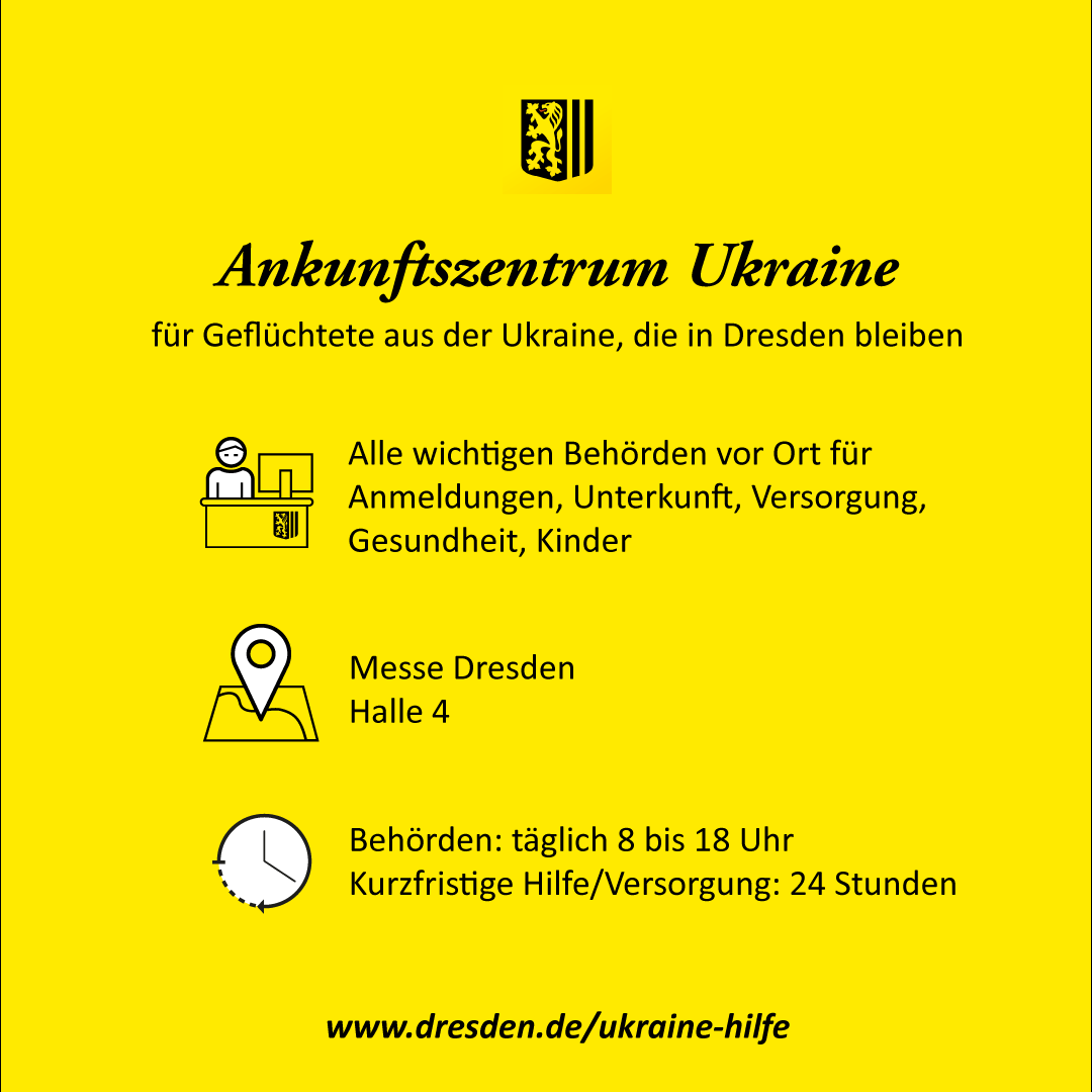 Seit heute arbeitet in der Messe #Dresden ein Ankunftszentrum für #Ukraine Geflüchtete. Es ist für die gedacht, die nicht weiterreisen wollen. Wer hier bleiben möchte, kann hier alle wichtigen Behörden kontaktieren, Anmeldungen vornehmen sowie Infos, Hilfe u. Unterkunft erhalten.