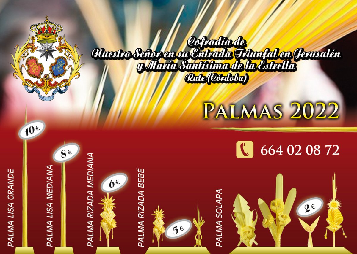 📍PALMAS 2022.
Ya puedes reservar tu palma para acompañar al Señor este Domingo de Ramos