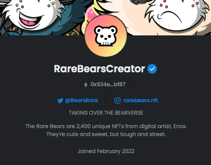 BearsRare's tweet photo. See something different?

Rare Bears Get ☑️Verified☑️ on OpenSea in just 2 days!

🐻And this is just the beginning 🐻
LIKE + RT (If you guys excited)
#nft #NFTCommunity #nfts https://t.co/XQm8ct8j5M