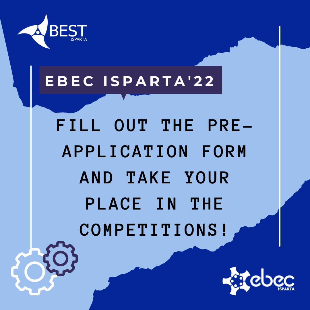 24-25 Mart'ta yapılacak EBEC Isparta yarışmasının ön başvuru formu açılmıştır. Eğer sen de bir yarışmaya katılmak istiyorsan ve takımına güveniyorsan ne bekliyorsun?
Hemen web sitemize giderek ön başvuru formunu doldur, yarışmada yerini al!

#ebecisparta #bestisparta #EBEC