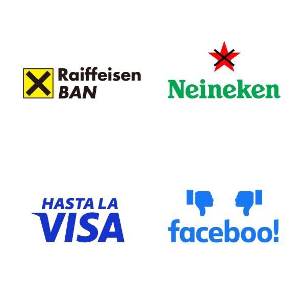 Markaların Rusya'daki faaliyetlerini durdurmalarının ardından, Çekya'lı sanat yönetmeni Václav Kudělka tarafından dünyaca ünlü markaların logolarının yeniden tasarlanmış halleri. Oluşturulan tasarımlar markaların #Rusya'ya "#hoşçakal" deme tarzlarını yansıtıyor.