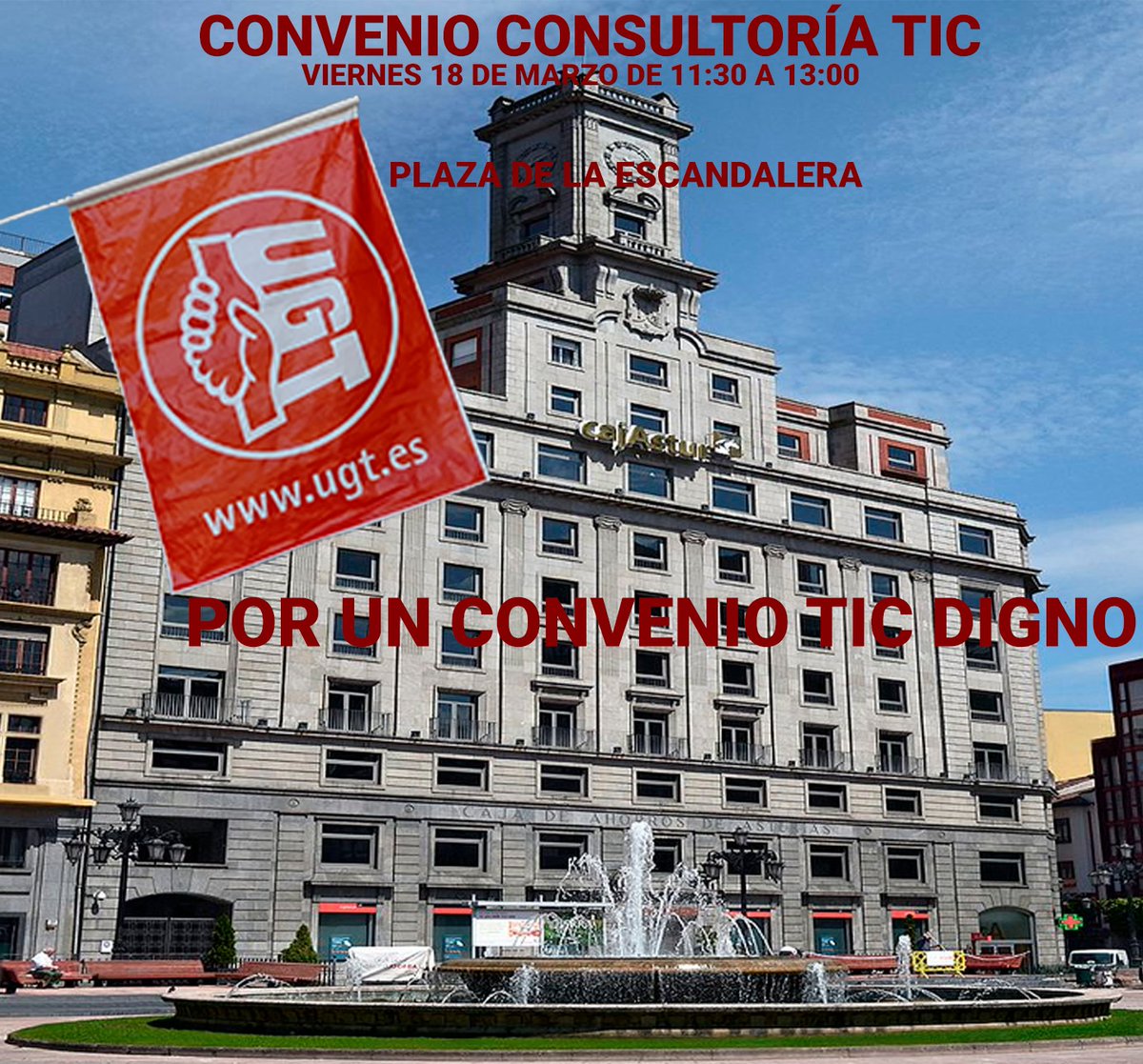 UGTConvenioTIC's tweet photo. Tras la irrisoria propuesta patronal de salarios y clasificación #UGT sigue adelante con las movilizaciones en todo el territorio español para tener un #convenioticdigno #salariodigno #18M #TIC #concentraciones 

👉  OVIEDO 18/03 11:30H
Sede LIBERBANK
Plaza de la Escandalera. https://t.co/CYaiadfU7z