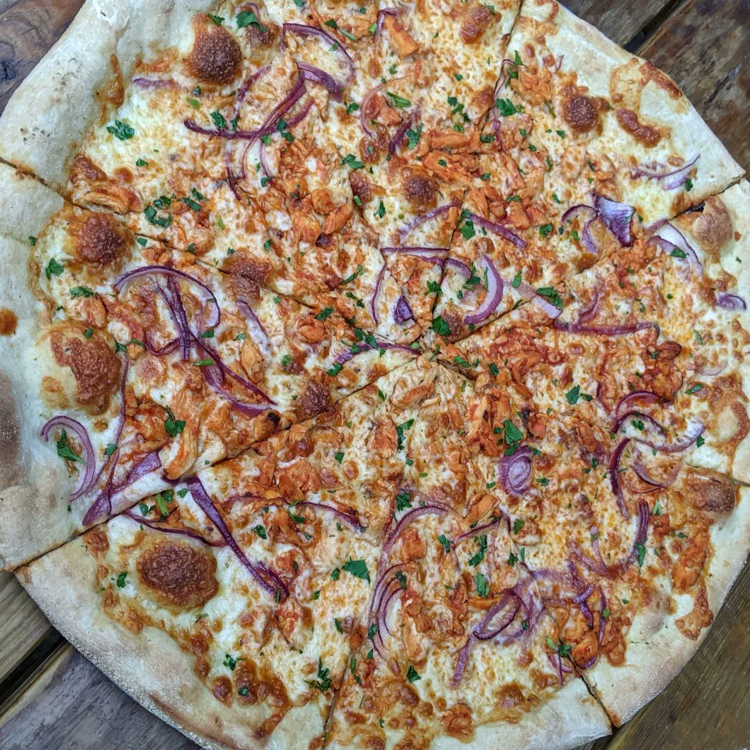 Have you ordered our Chicken Ranch Pizza yet?
Witch chicken, mozzarella, buffalo sauce, and ranch swirled in, how can you resist? 
Available in whole pie only.